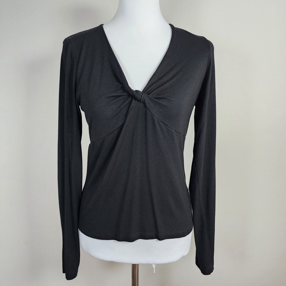 Frank And Oak Top Womens Medium Black Knot Front Bodycon Office Career Work